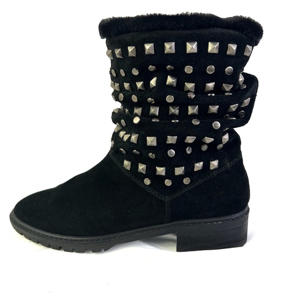 STUART WEITZMAN  BLACK LEATHER BOOTS STUDS SLOUCHY SLIP ON BOOT PULL ON BOOT 5.5 - Picture 3 of 14